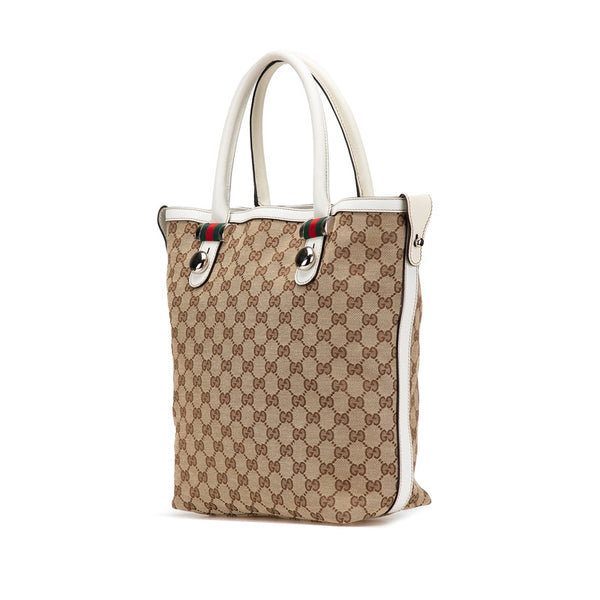 グッチ GGキャンバス シェリーライン トートバッグ 232970 ベージュ ホワイト キャンバス レザー レディース GUCCI 【中古】