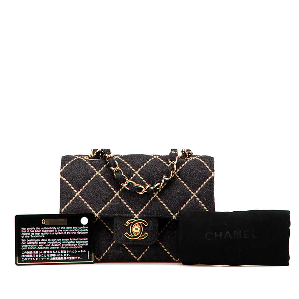 シャネル ワイルドステッチ ミニマトラッセ チェーン ショルダーバッグ グレー ウール レディース CHANEL 【中古】