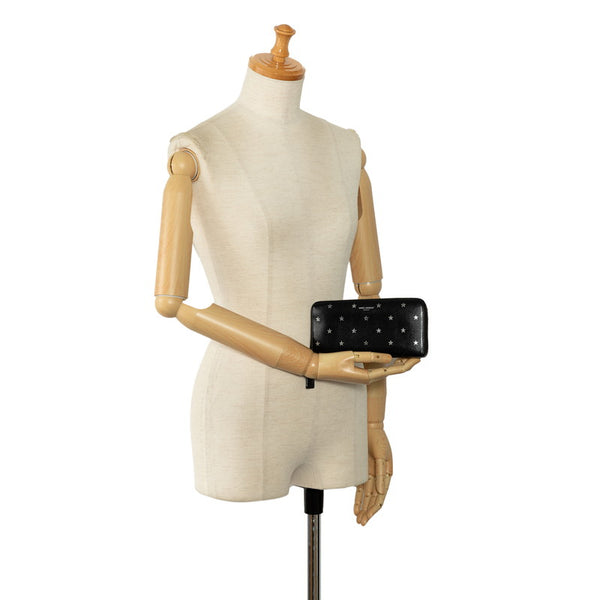 サンローラン スター 総柄 ラウンドファスナー 長財布 ブラック レザー メンズ SAINT LAURENT 【中古】