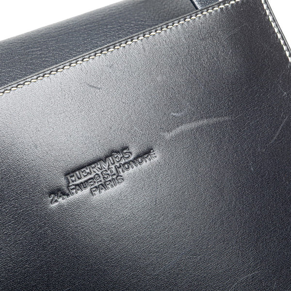 エルメス ルーシー MM ハンドバッグ ネイビー ボックスカーフ レディース HERMES 【中古】