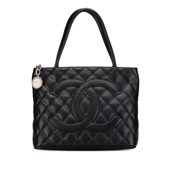 シャネル マトラッセ ココマーク 復刻トート ハンドバッグ トートバッグ ブラック キャビアスキン レディース CHANEL 【中古】