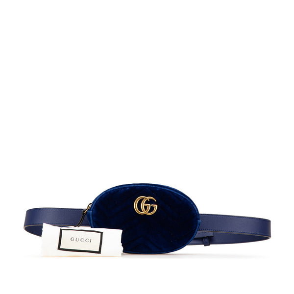 グッチ GGマーモント キルティング ボディバッグ ウエストバッグ 95/38 476434 ブルー ベロア メンズ GUCCI 【中古】
