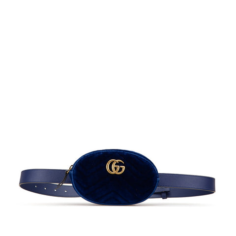 グッチ GGマーモント キルティング ボディバッグ ウエストバッグ 95/38 476434 ブルー ベロア メンズ GUCCI 【中古】