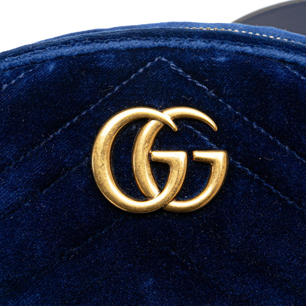 グッチ GGマーモント キルティング ボディバッグ ウエストバッグ 95/38 476434 ブルー ベロア メンズ GUCCI 【中古】