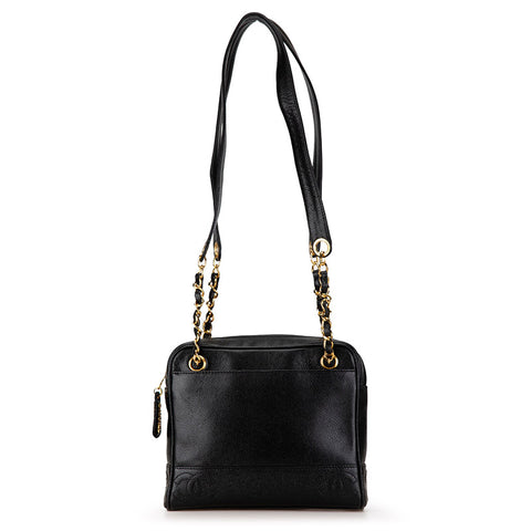 シャネル トリプルココマーク チェーン トートバッグ ショルダーバッグ ブラック キャビアスキン レディース CHANEL 【中古】