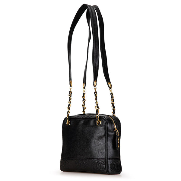 シャネル トリプルココマーク チェーン トートバッグ ショルダーバッグ ブラック キャビアスキン レディース CHANEL 【中古】