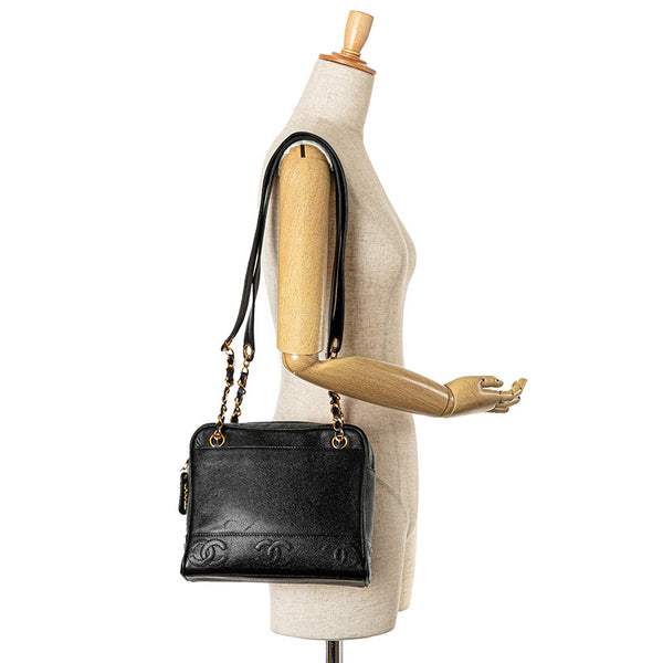 シャネル トリプルココマーク チェーン トートバッグ ショルダーバッグ ブラック キャビアスキン レディース CHANEL 【中古】