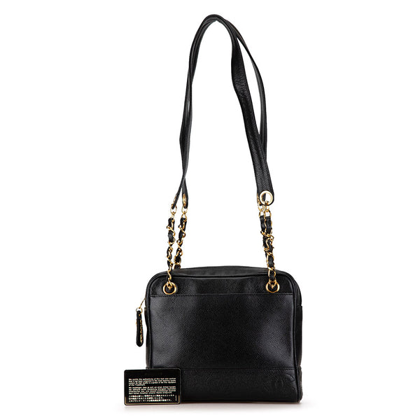 シャネル トリプルココマーク チェーン トートバッグ ショルダーバッグ ブラック キャビアスキン レディース CHANEL 【中古】