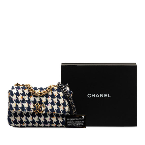 シャネル Chanel19 斜め掛け チェーン ショルダーバッグ ホワイト ネイビー マルチカラー ツイード レザー レディース CHANEL 【中古】