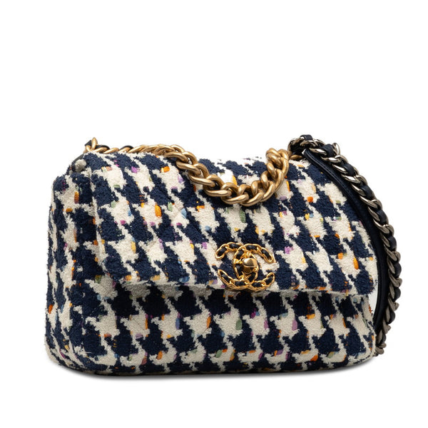 シャネル Chanel19 斜め掛け チェーン ショルダーバッグ ホワイト ネイビー マルチカラー ツイード レザー レディース CHANEL 【中古】