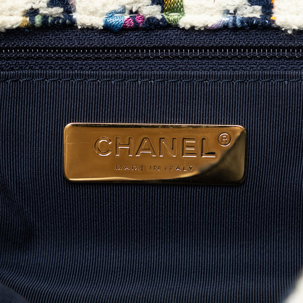 シャネル Chanel19 斜め掛け チェーン ショルダーバッグ ホワイト ネイビー マルチカラー ツイード レザー レディース CHANEL 【中古】