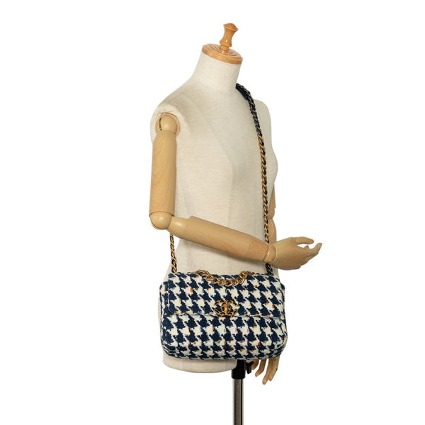 シャネル Chanel19 斜め掛け チェーン ショルダーバッグ ホワイト ネイビー マルチカラー ツイード レザー レディース CHANEL 【中古】