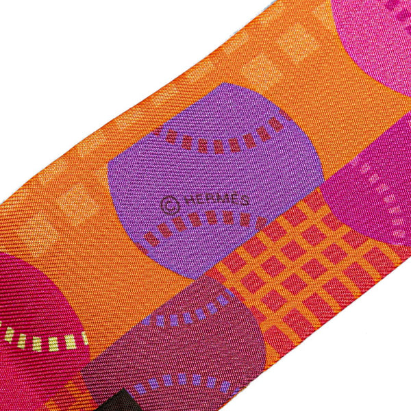 エルメス ツイリー テニスボール モチーフ スカーフ オレンジ マルチカラー シルク レディース HERMES 【中古】