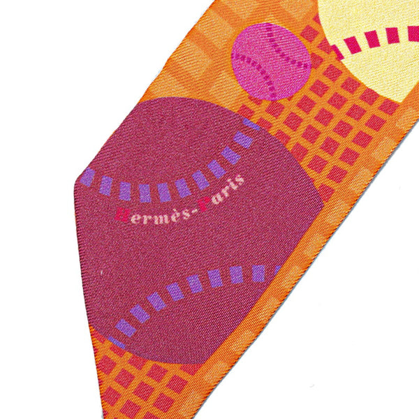 エルメス ツイリー テニスボール モチーフ スカーフ オレンジ マルチカラー シルク レディース HERMES 【中古】