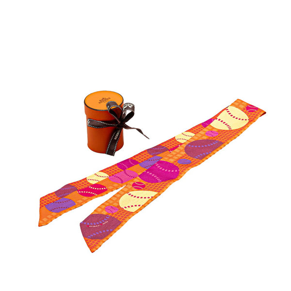 エルメス ツイリー テニスボール モチーフ スカーフ オレンジ マルチカラー シルク レディース HERMES 【中古】