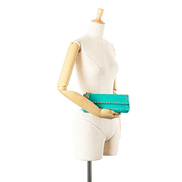 ヴァレンティノ ロックスタッズ クラッチバッグ グリーン レザー レディース VALENTINO 【中古】