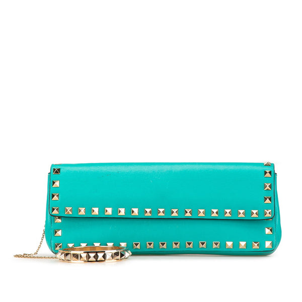 ヴァレンティノ ロックスタッズ クラッチバッグ グリーン レザー レディース VALENTINO 【中古】