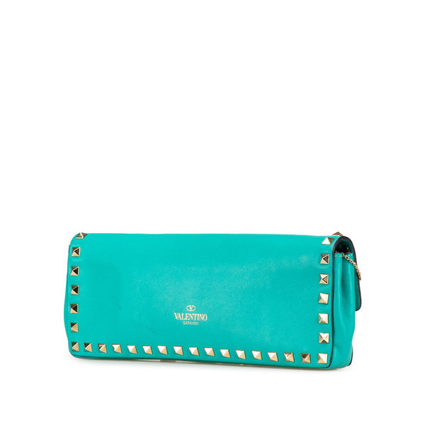 ヴァレンティノ ロックスタッズ クラッチバッグ グリーン レザー レディース VALENTINO 【中古】