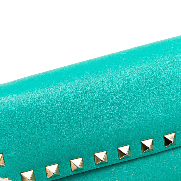 ヴァレンティノ ロックスタッズ クラッチバッグ グリーン レザー レディース VALENTINO 【中古】