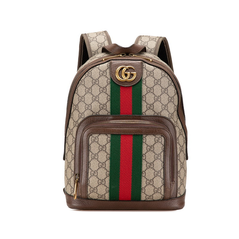 グッチ GGスプリーム オフディア リュック バックパック 547965 カーキ ブラウン PVC レザー レディース GUCCI 【中古】