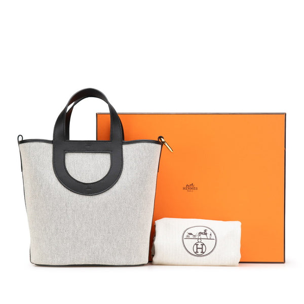 エルメス インザループ23 ハンドバッグ エクリュ ブラック トワルアッシュ スイフト レディース HERMES 【中古】