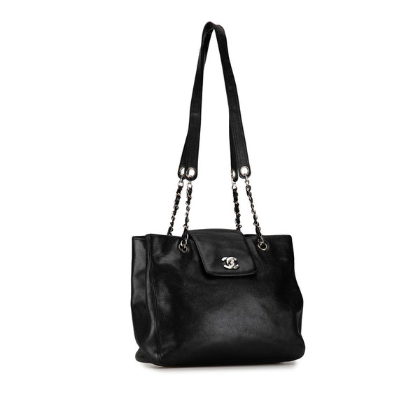 シャネル ココマーク トートバッグ チェーンショルダーバッグ ブラック シルバー キャビアスキン レディース CHANEL 【中古】