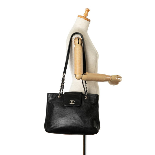 シャネル ココマーク トートバッグ チェーンショルダーバッグ ブラック シルバー キャビアスキン レディース CHANEL 【中古】
