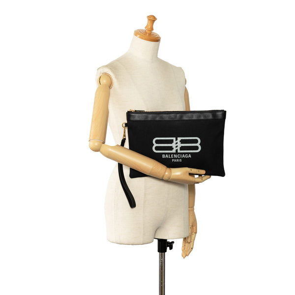 バレンシアガ BBロゴ クラッチバッグ 695538 ブラック キャンバス レザー メンズ BALENCIAGA 【中古】