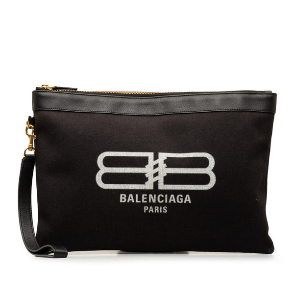 バレンシアガ BBロゴ クラッチバッグ 695538 ブラック キャンバス レザー メンズ BALENCIAGA 【中古】
