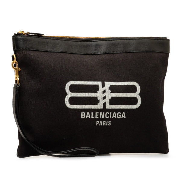 バレンシアガ BBロゴ クラッチバッグ 695538 ブラック キャンバス レザー メンズ BALENCIAGA 【中古】