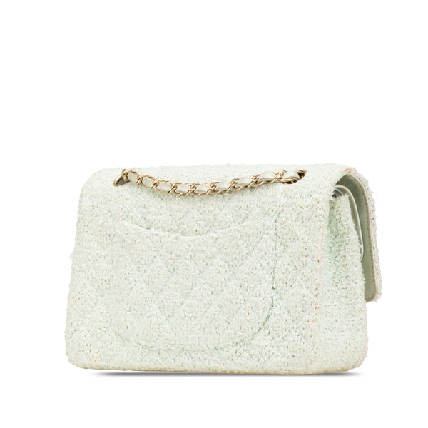 シャネル マトラッセ25 ココマーク Wフラップ チェーン ショルダーバッグ グリーン ミント ツイード レザー レディース CHANEL 【中古】