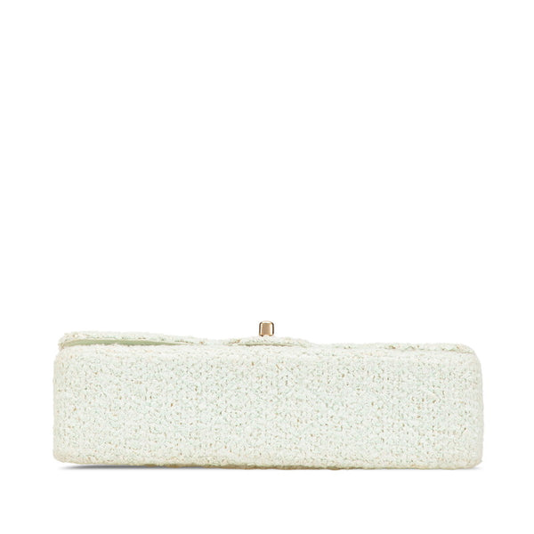 シャネル マトラッセ25 ココマーク Wフラップ チェーン ショルダーバッグ グリーン ミント ツイード レザー レディース CHANEL 【中古】