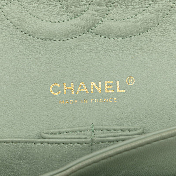 シャネル マトラッセ25 ココマーク Wフラップ チェーン ショルダーバッグ グリーン ミント ツイード レザー レディース CHANEL 【中古】