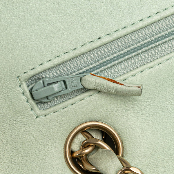 シャネル マトラッセ25 ココマーク Wフラップ チェーン ショルダーバッグ グリーン ミント ツイード レザー レディース CHANEL 【中古】