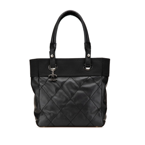 シャネル パリビアリッツトートPM トートバッグ ショルダーバッグ ブラック レザー コーティングキャンバス レディース CHANEL 【中古】