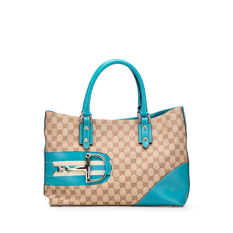 グッチ GGキャンバス ホースビット トートバッグ 137385 ベージュ ブルー キャンバス レザー レディース GUCCI 【中古】