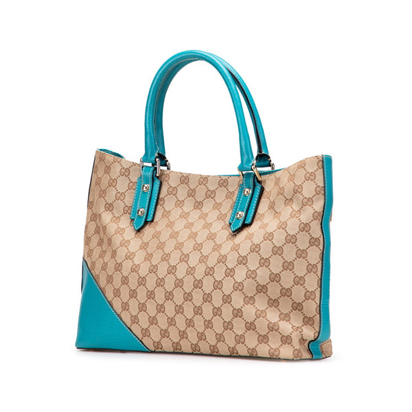 グッチ GGキャンバス ホースビット トートバッグ 137385 ベージュ ブルー キャンバス レザー レディース GUCCI 【中古】