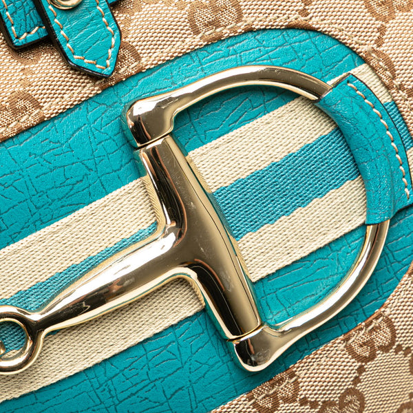 グッチ GGキャンバス ホースビット トートバッグ 137385 ベージュ ブルー キャンバス レザー レディース GUCCI 【中古】