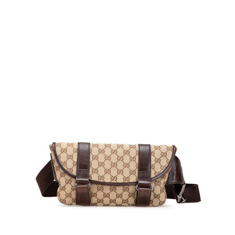 グッチ GGキャンバス ボディバッグ ウエストバッグ 145851 ベージュ ブラウン キャンバス レザー レディース GUCCI 【中古】