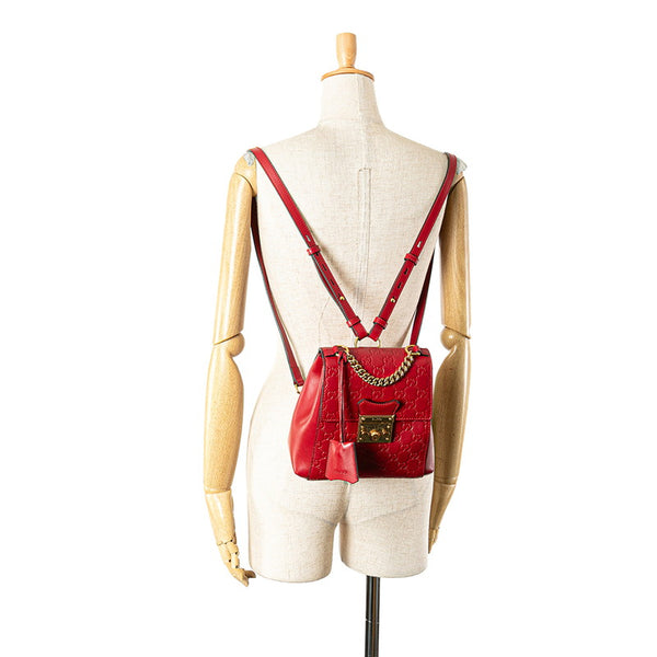 グッチ グッチシマ パドロック リュック バックパック 498194 レッド レザー レディース GUCCI 【中古】