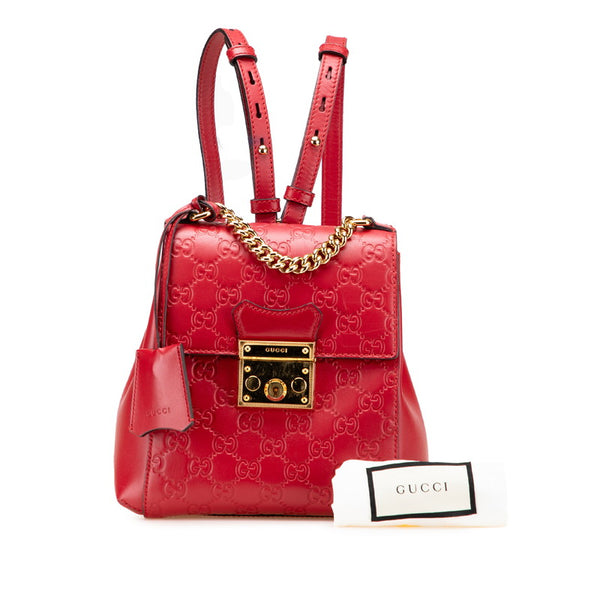 グッチ グッチシマ パドロック リュック バックパック 498194 レッド レザー レディース GUCCI 【中古】