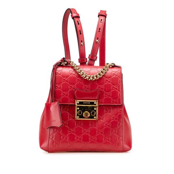 グッチ グッチシマ パドロック リュック バックパック 498194 レッド レザー レディース GUCCI 【中古】