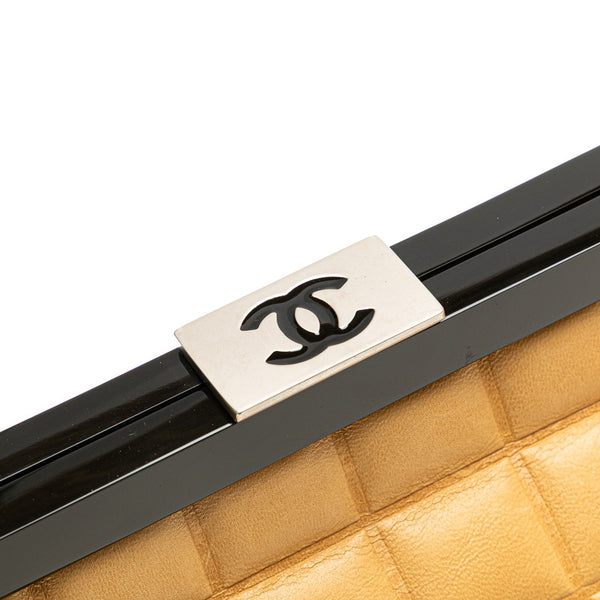 シャネル チョコバー ココマーク がま口 ハンドバッグ ベージュ ブラック ラムスキン レディース CHANEL 【中古】