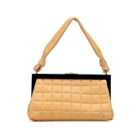 シャネル チョコバー ココマーク がま口 ハンドバッグ ベージュ ブラック ラムスキン レディース CHANEL 【中古】