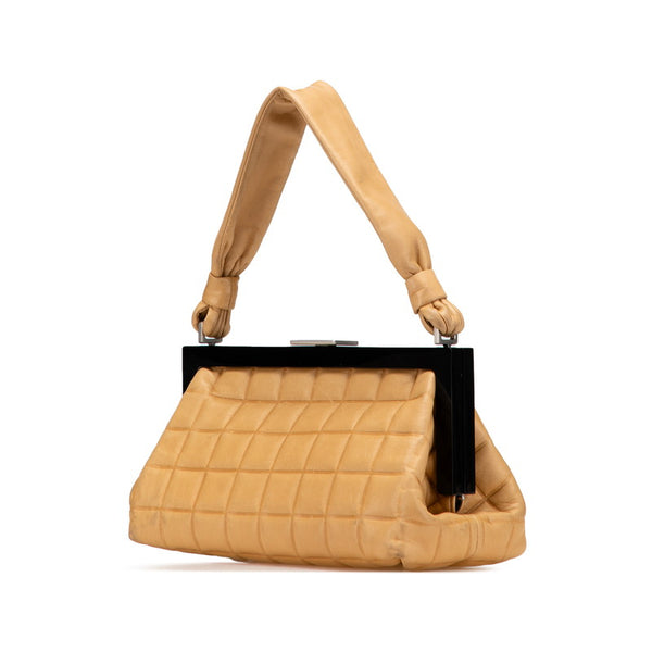 シャネル チョコバー ココマーク がま口 ハンドバッグ ベージュ ブラック ラムスキン レディース CHANEL 【中古】