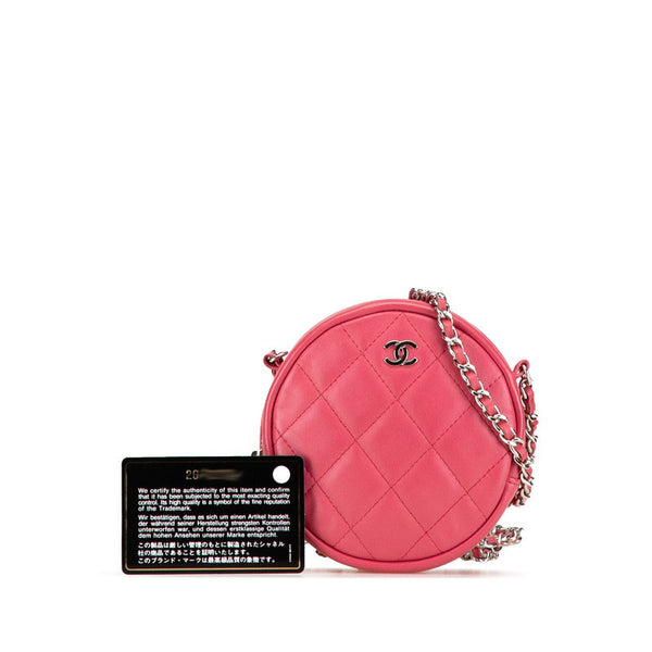 シャネル ココマーク マトラッセ ラウンド チェーン ショルダーバッグ ピンク シルバー ラムスキン レディース CHANEL 【中古】