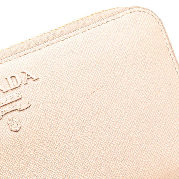 プラダ ラウンドファスナー 長財布 ベージュ ピンク サフィアーノ レザー レディース PRADA 【中古】