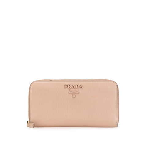 プラダ ラウンドファスナー 長財布 ベージュ ピンク サフィアーノ レザー レディース PRADA 【中古】