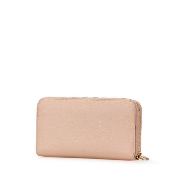 プラダ ラウンドファスナー 長財布 ベージュ ピンク サフィアーノ レザー レディース PRADA 【中古】