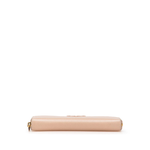 プラダ ラウンドファスナー 長財布 ベージュ ピンク サフィアーノ レザー レディース PRADA 【中古】